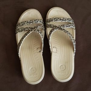 Ladies Crocs size 8 leopard sandal .
